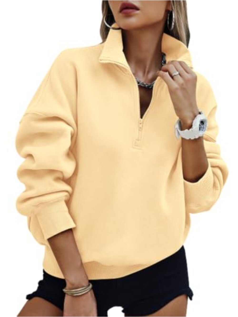 Oversized Half Zip Fleece Sweatshirt Long Sleeve Pullover with Pockets